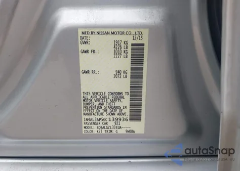 2016 Nissan Altima 2.5 S z USA, uszkodzony, nr VIN 1N4AL3AP5GC139936